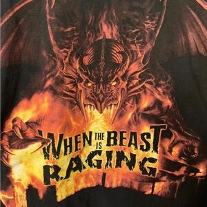 Vtg firefighter when the beast is raging Tame it Gildan mens Sz S Black T-Shirt